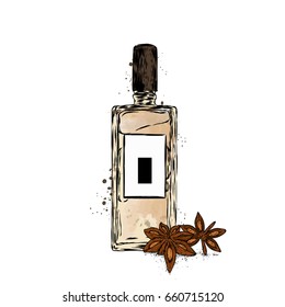 A beautiful perfume bottle and an asterisk. Vector illustration for a rat or poster, print on clothes. Fashion & Style. Vintage