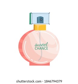 Beautiful perfume bottle design. Bright colored. Perfumery, essences, scent. For advertising, web.