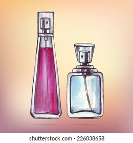 Beautiful perfume bottle. Hand drawn Watercolor vector illustration.