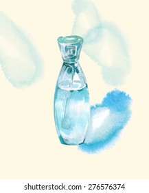 Beautiful perfume bottle. Hand drawn Watercolor vector illustration.