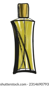 Beautiful perfume bottle. Isolated vector design element on a white background. Fashion sketch. Yellow bottle