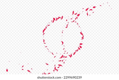 Beautiful Petal Vector Transparent Background. Flying Rose Pattern. Red Cherry Tender Illustration. Pink Fly Floral Backdrop.