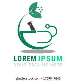 Hermoso logotipo de farmacia ilustración vectorial diseño puro símbolos ayurveda herbol icono sanidad e icono médico.