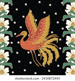 Belleza de diseño de patrones de fénix y flor batik Indonesia