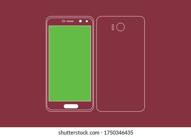 Hermosa ilustración de vector de teléfono frontal y posterior con fondo rosa