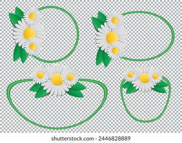 Beautiful photo frame with daisies on a transparent background, great design for any purpose. Isolated background. Colorful pattern. Abstract decoration. Vector illustration banner design.