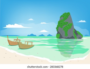 Beautiful Phuket Thailand Beach Scenery Clip Art Illustration 