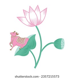 Beautiful pichwai lotus and cow frame , Clip art