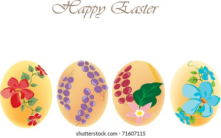 Beautiful picture by a holiday Easter, four eggs painted isolated on a white background