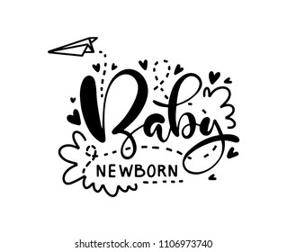 A beautiful picture for decorating a newborn's holiday. A party of the newborn. Baby shower party. Lettering. Baby newborn