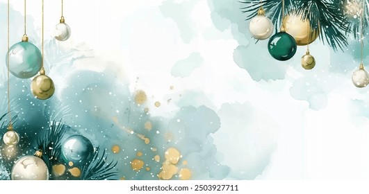 Beautiful piece of vector art of lovely watercolor painting with various Christmas decorations, elegantly hanging from a beautifully adorned Christmas tree during the festive season. 