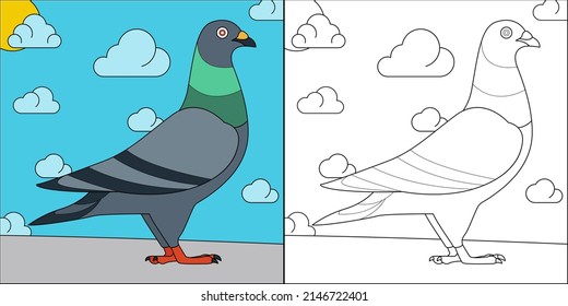 Beautiful pigeon suitable for children's coloring page vector illustration