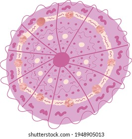 Beautiful pillow in oriental style. Vector handmade drawing. Beautiful pattern on the pillow. Pink glitter on the pattern.