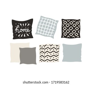 Beautiful pillows on a white background. Hand drawn vector.