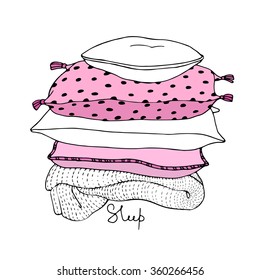 Beautiful pillows on a white background. Hand drawn vector.