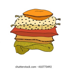 Beautiful pillows on a white background. Hand drawn vector.
