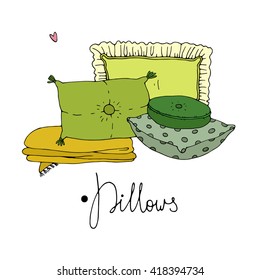 Beautiful pillows on a white background. Hand drawn vector. 
