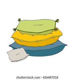 Beautiful pillows on a white background. Cushions. Hand drawing isolated objects on white background. Vector illustration. 