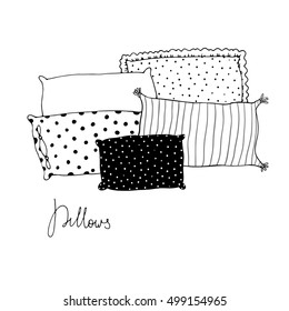 Beautiful pillows on a white background. Hand drawn vector.