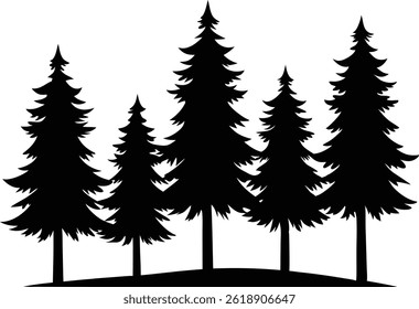Lindas Árvores de Pinho Isolado Silhueta Vetor Arte Elegante Floresta Paisagem e Natureza Design