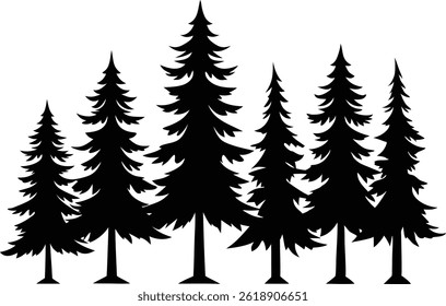 Beautiful Pine Trees Isolated Silhouette Vector Art Elegant Forest Landscape and Nature Design