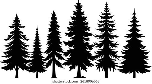 Beautiful Pine Trees Isolated Silhouette Vector Art Elegant Forest Landscape and Nature Design