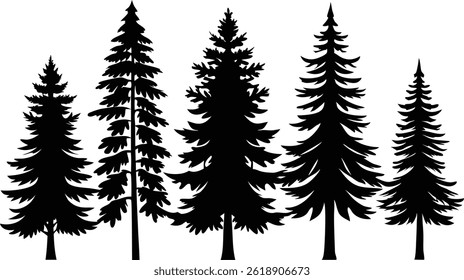 Beautiful Pine Trees Isolated Silhouette Vector Art Elegant Forest Landscape and Nature Design