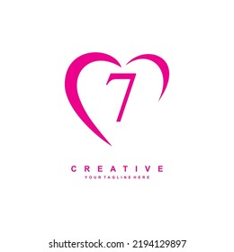 hermoso diseño de plantillas de logotipo rosa 7 con amor. logotipo 7 rosado con corazón. el icono 7 es hermoso. logotipos de amor. adecuado para negocios, promociones de productos, empresas, animadores, cumpleaños, celebraciones