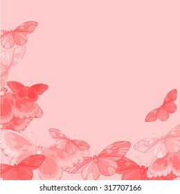 Beautiful pink background with butterflies