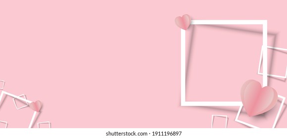 Beautiful pink background with heart on white frame, valentine concept.