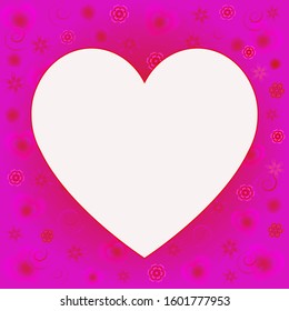 Beautiful pink background with white heart shape for Mother's Day or Valentine's Day. Red Hearts and pink  flowers frame. Copy space. Editable vector, EPS 10.