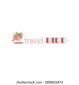 Beautiful pink bird mascot for traveling logo concept collection