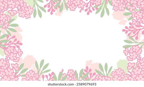 Beautiful Pink Blossoms and Leafy Frame for Spring. Perfect for seasonal invitations, event, or digital stationery, this nature-themed background ideal for spring celebrations or branding materials