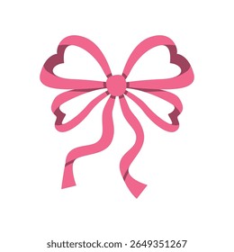 Beautiful Pink Bow with Classic Shape and Long Tails – Vector Graphic Element for Birthday Gifts, Wedding Decor, Festive Packaging, and Stylish Presentation Designs