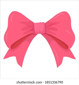 beautiful pink bow drawn in cartoon style. fashion elements and Holiday dressing items, beauty, gift and birthday decorative ribbons. Vector illustration isolated on white background.