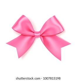 Beautiful pink bow for gift decor. Holiday decoration. Vector rose bow isolated on white background
