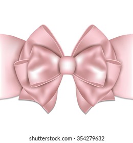 Beautiful pink bow with ribbon on white background.