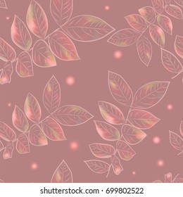 Beautiful pink branches and leaves, vector seamless pattern
