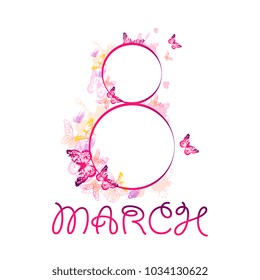 beautiful pink butterflies, 8 march, isolated  on a white