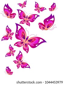 beautiful pink butterflies, isolated  on a white