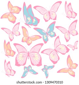 beautiful pink butterflies, isolated  on a white