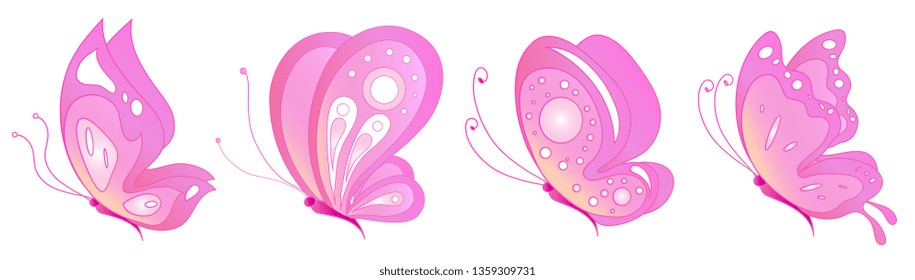 beautiful pink butterflies, isolated  on a white