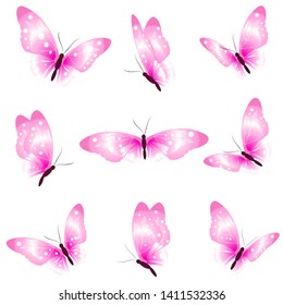 beautiful pink butterflies, isolated  on a white