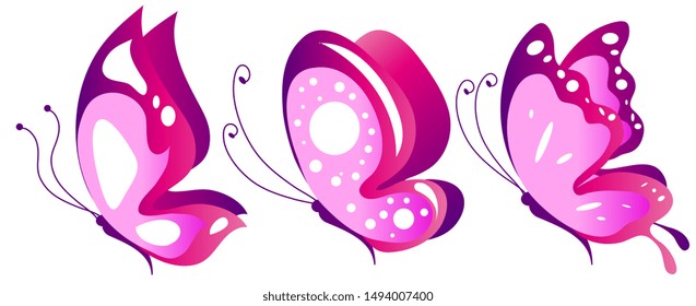 beautiful pink butterflies, isolated  on a white