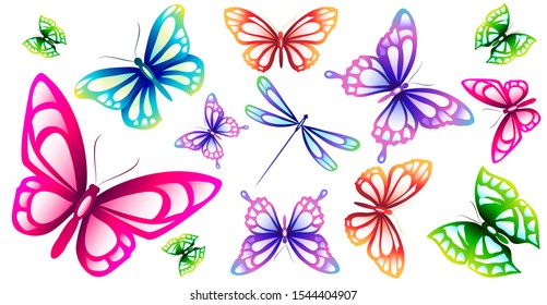 beautiful pink butterflies, isolated  on a white