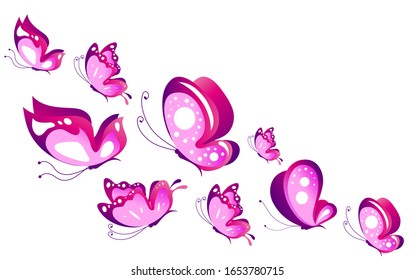 beautiful pink butterflies, isolated  on a white