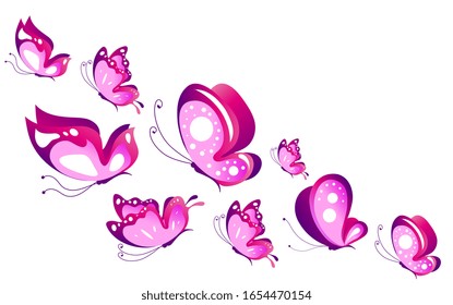 beautiful pink butterflies, isolated  on a white