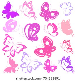 beautiful pink butterflies, isolated  on a white