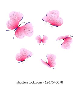 beautiful pink butterflies,isolated on a white 