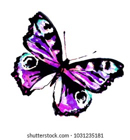 beautiful pink butterfly,watercolor,isolated on a white